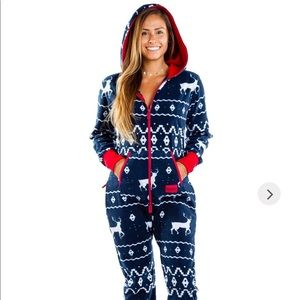 NWT Tipsy Elves Women's Blue Reindeer Jumpsuit